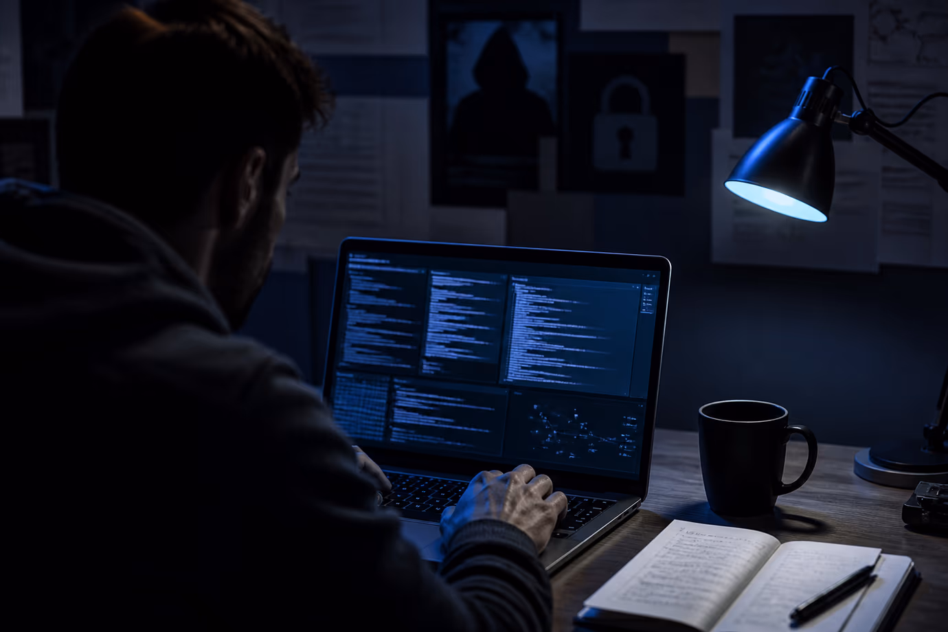 A user deeply engaged in analyzing Tor security audit reports on their laptop.